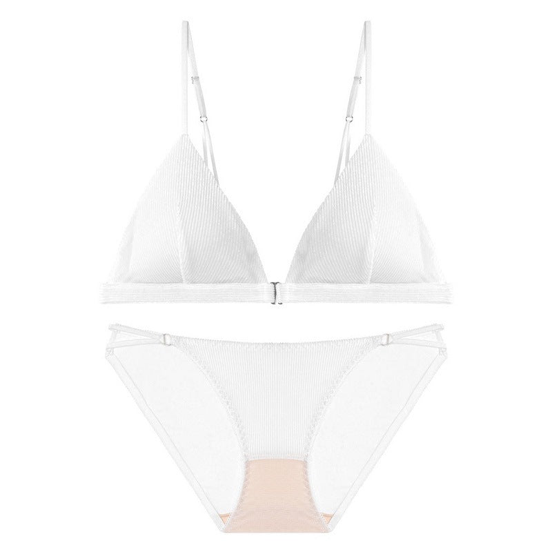 No Steel Ring Bra Back Breathable French Triangle Cup Suede Thin Bra Set