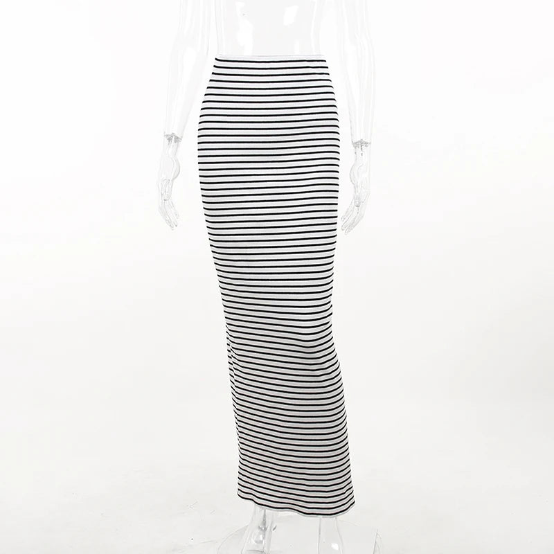 White Black Striped Bodycon Midi Maxi Long