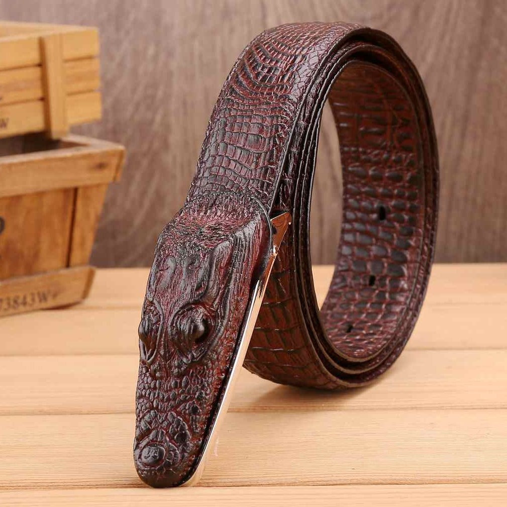 Alligator Design Cowhide Leather Crocodile Belts