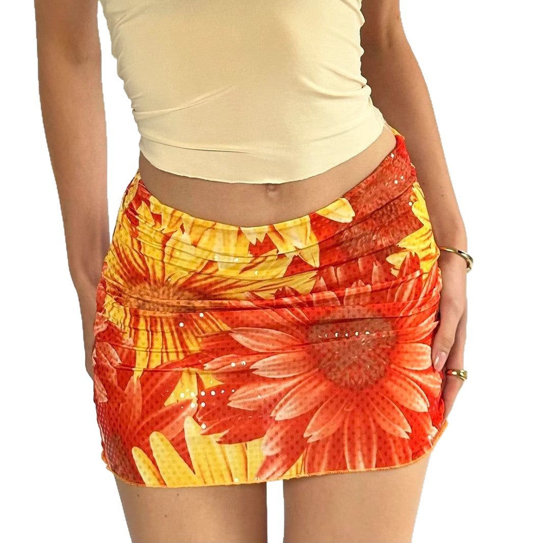 Bali Resort Floral Print Bodycon Skirt