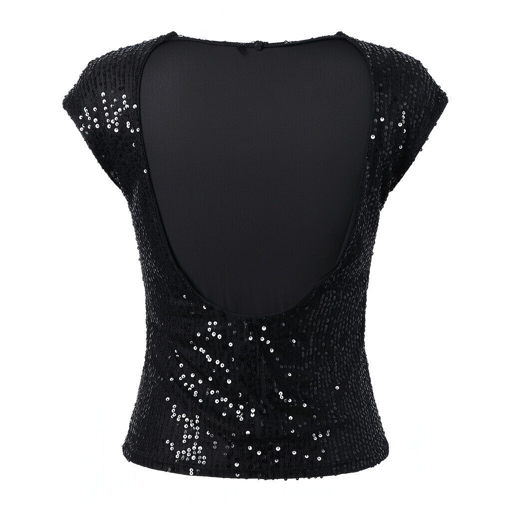Bareback sequin short sleeved top