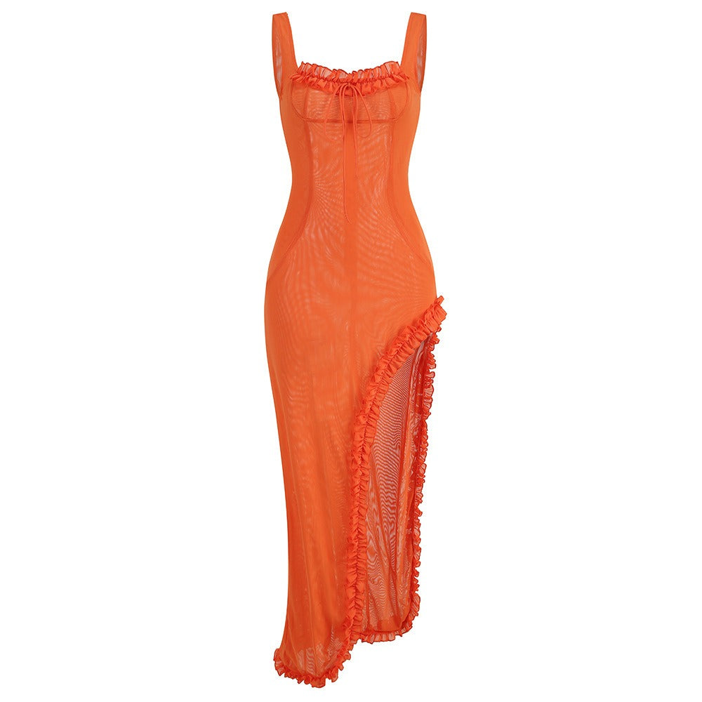 Irregular slit French dress