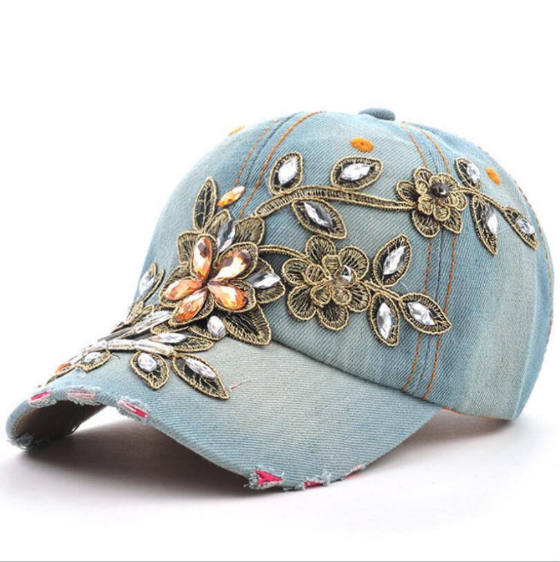 Baseball Cap Diamond Painting Embroidery Flower Denim Snapback Hat