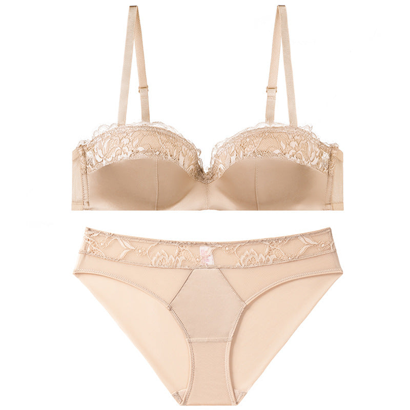 Half-Cup Underwear French Thin Comfortable Gathering Lace Bra Set