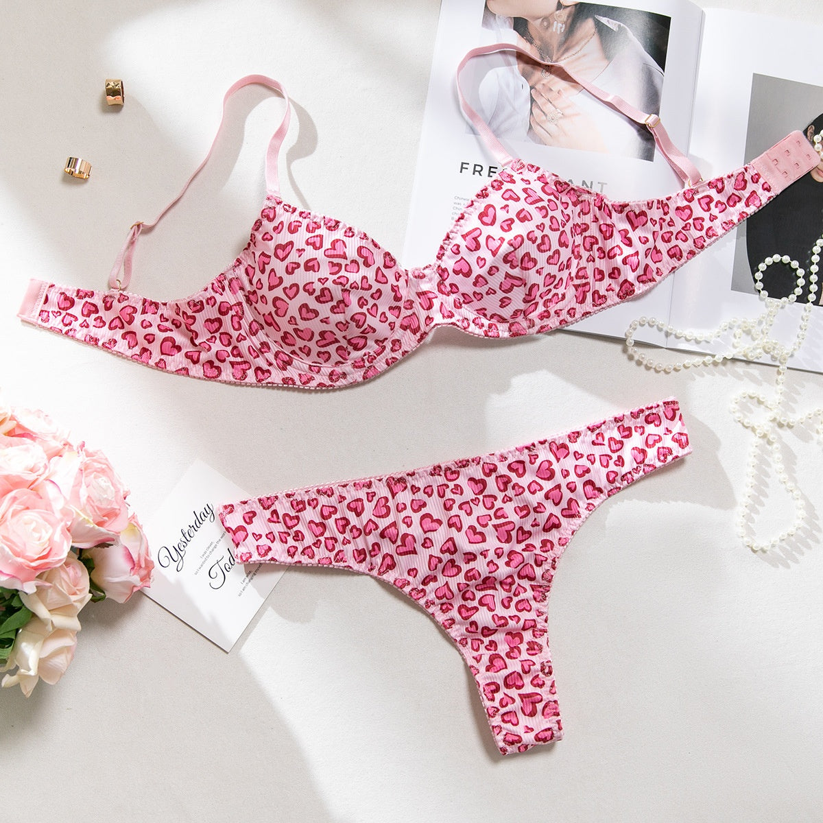 Cross-border  Sexy Knitted Floral Bra Set