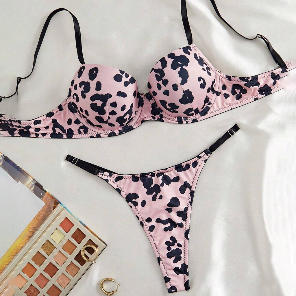 Leopard Print Bra and Thong Set