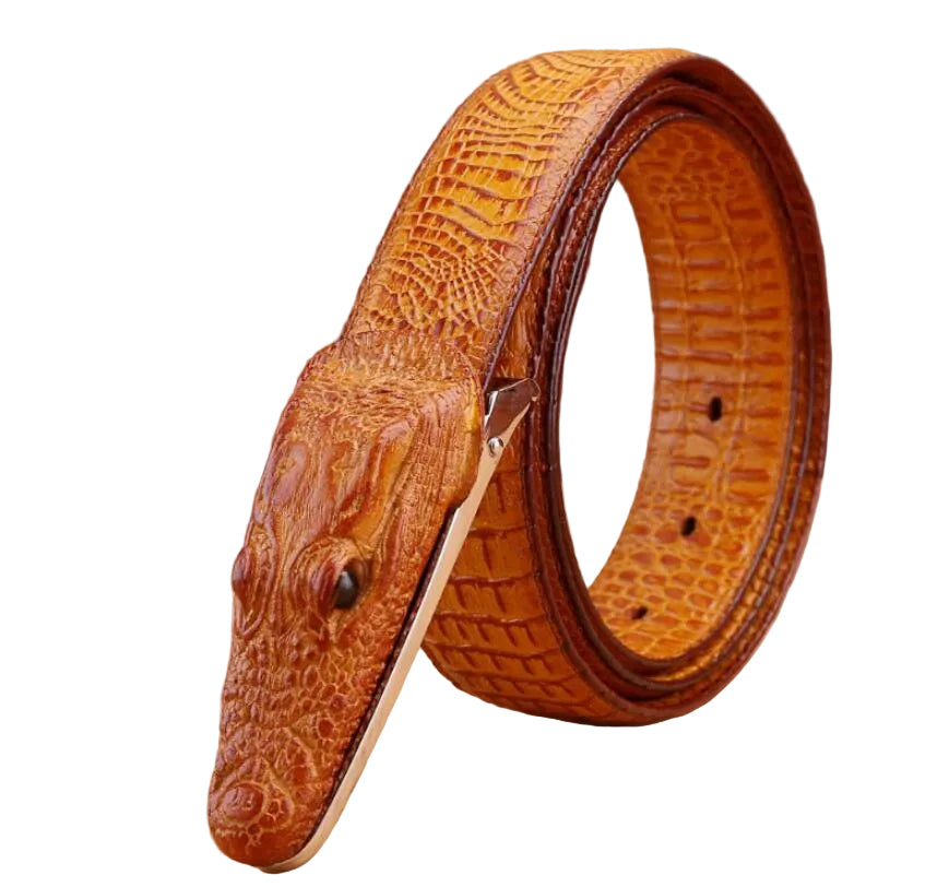 Alligator Design Cowhide Leather Crocodile Belts