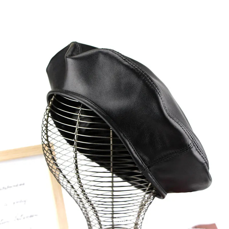 Black Vintage Sheepskin Beret