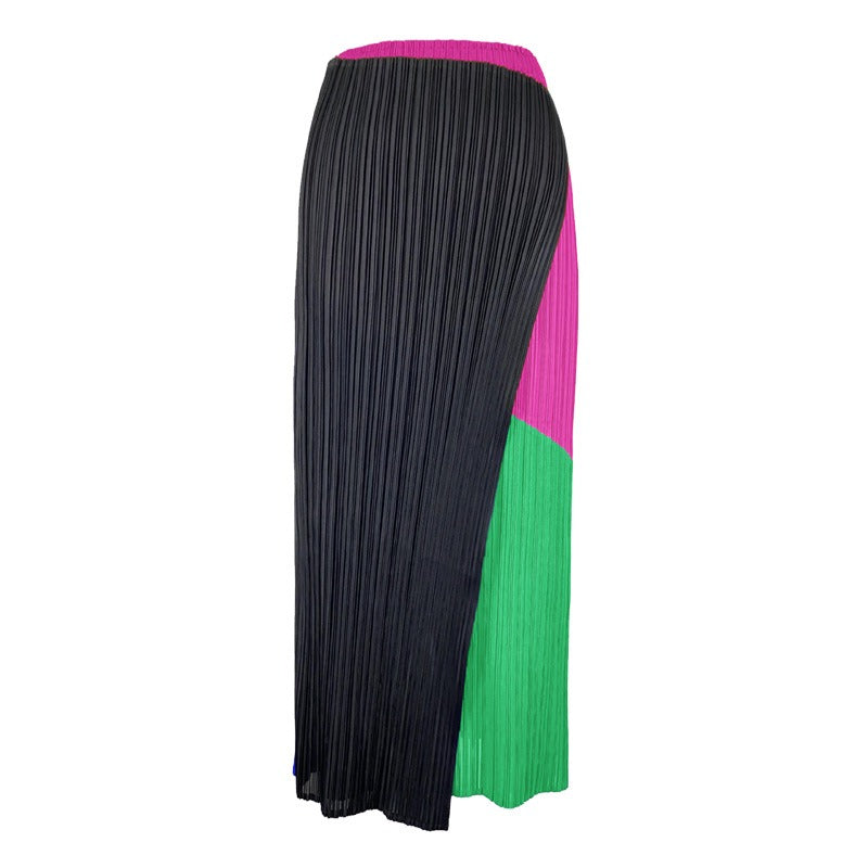 Hit Patchwork Color Long Skirt High Waist