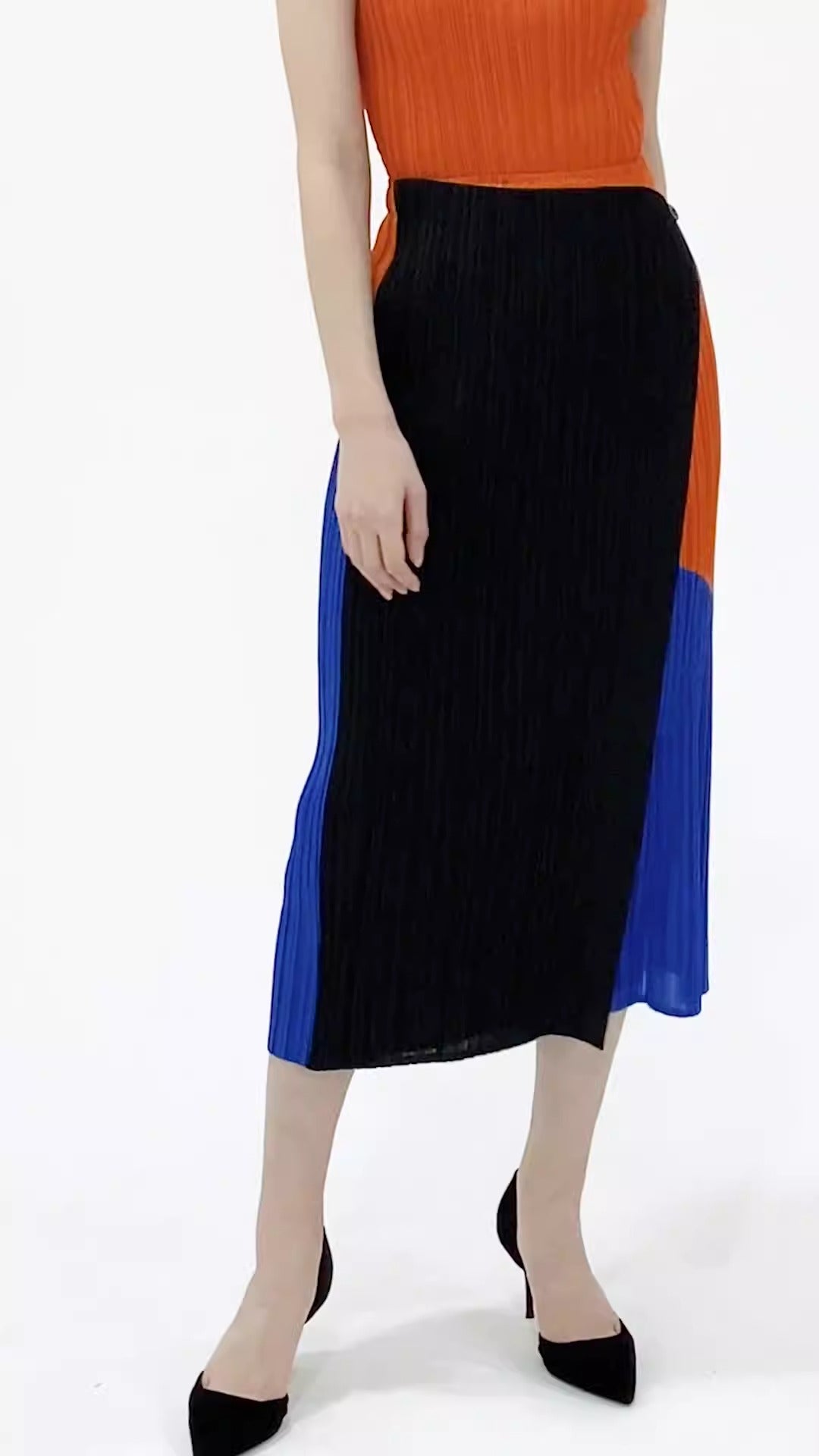 Hit Patchwork Color Long Skirt High Waist