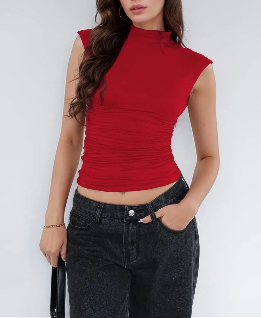 Mock Neck Ruched Tank