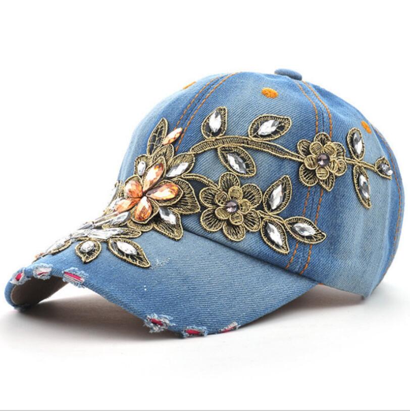 Baseball Cap Diamond Painting Embroidery Flower Denim Snapback Hat