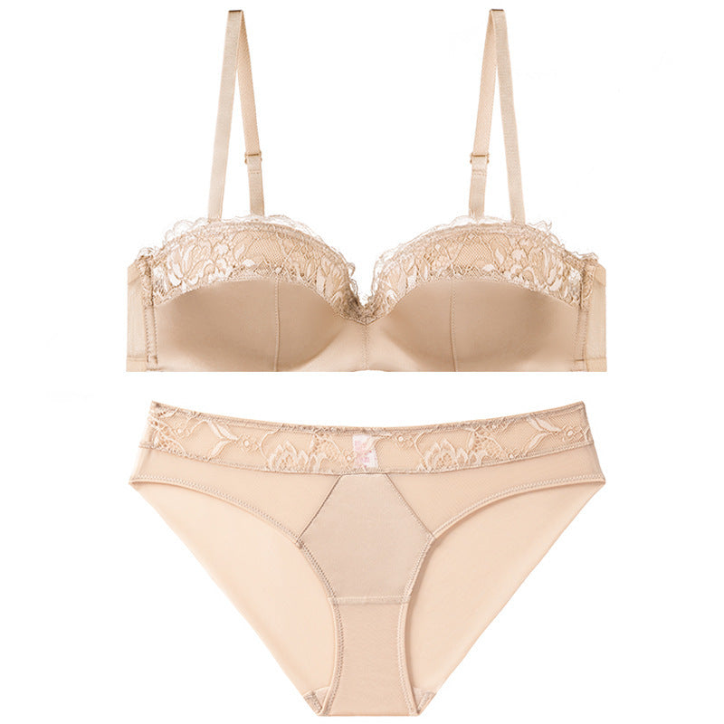 Half-Cup Underwear French Thin Comfortable Gathering Lace Bra Set