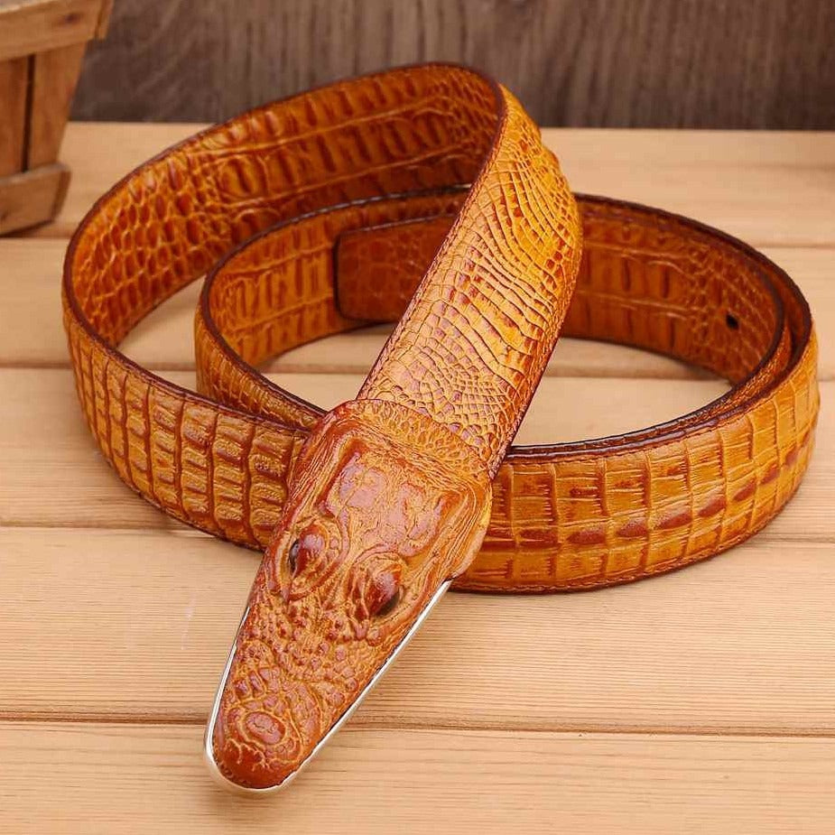Alligator Design Cowhide Leather Crocodile Belts