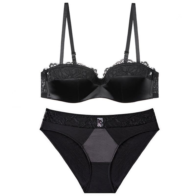 Half-Cup Underwear French Thin Comfortable Gathering Lace Bra Set