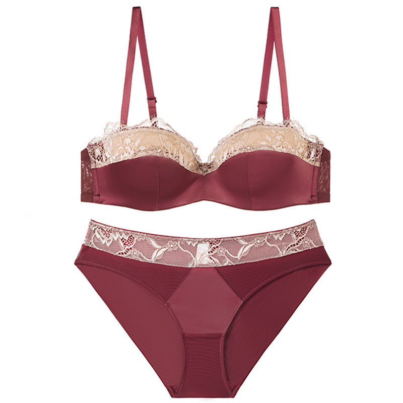 Half-Cup Underwear French Thin Comfortable Gathering Lace Bra Set