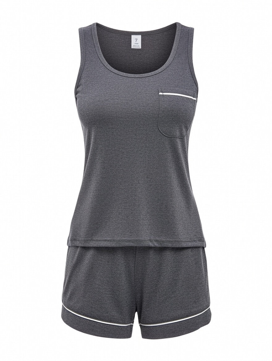 Neck Wide Strap Tank and Shorts Lounge Set