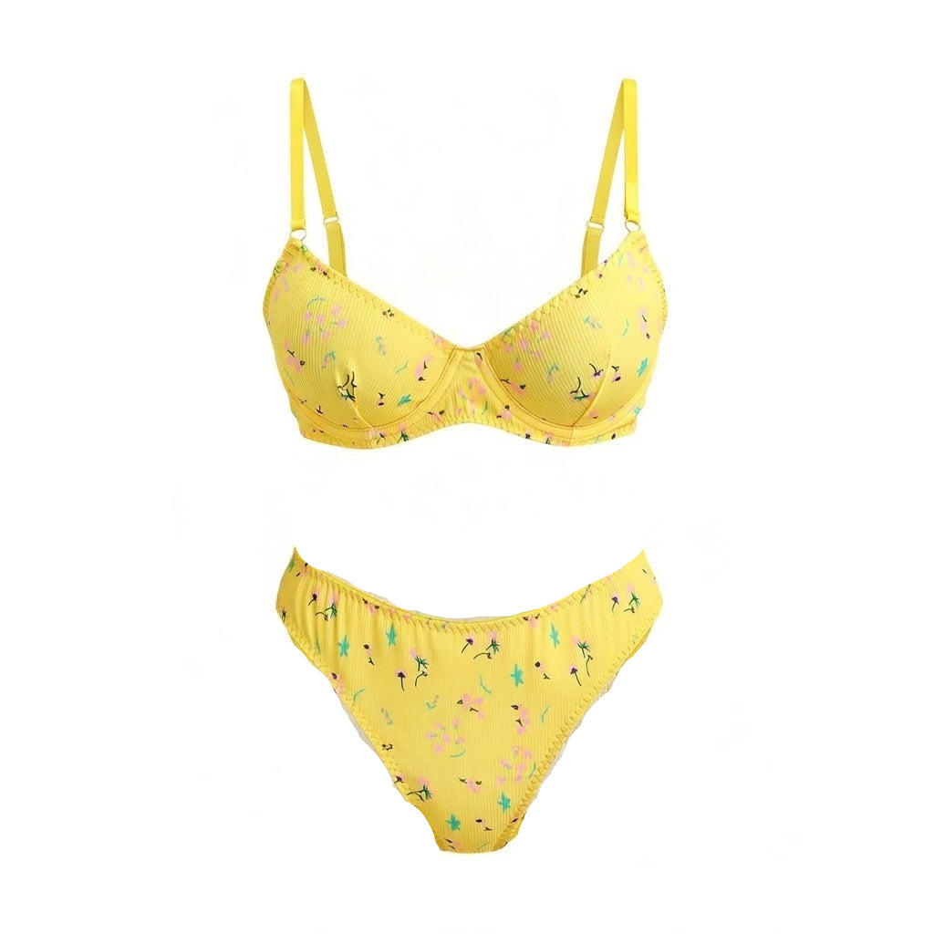 Cross-border  Sexy Knitted Floral Bra Set