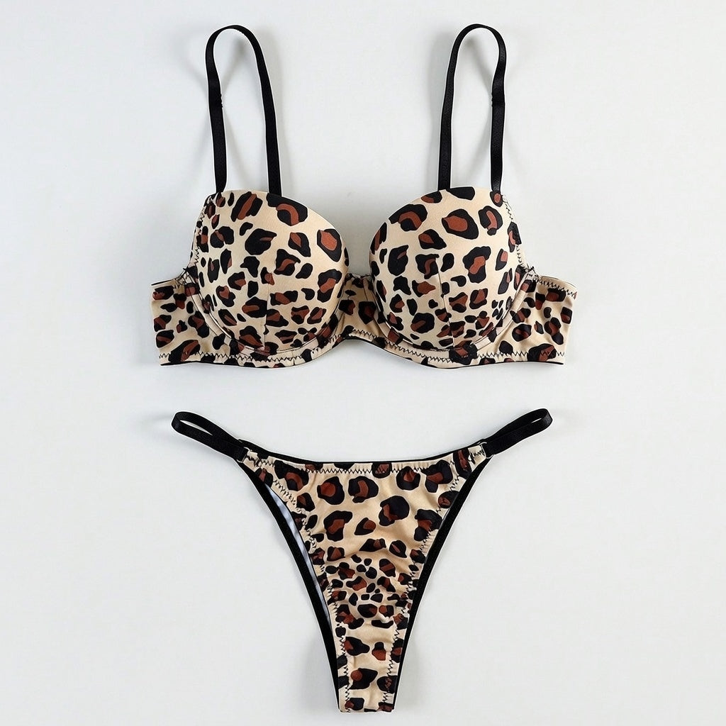 Leopard Print Bra and Thong Set