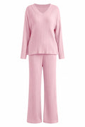Ribbed V-Neck Top and Pants Lounge Set