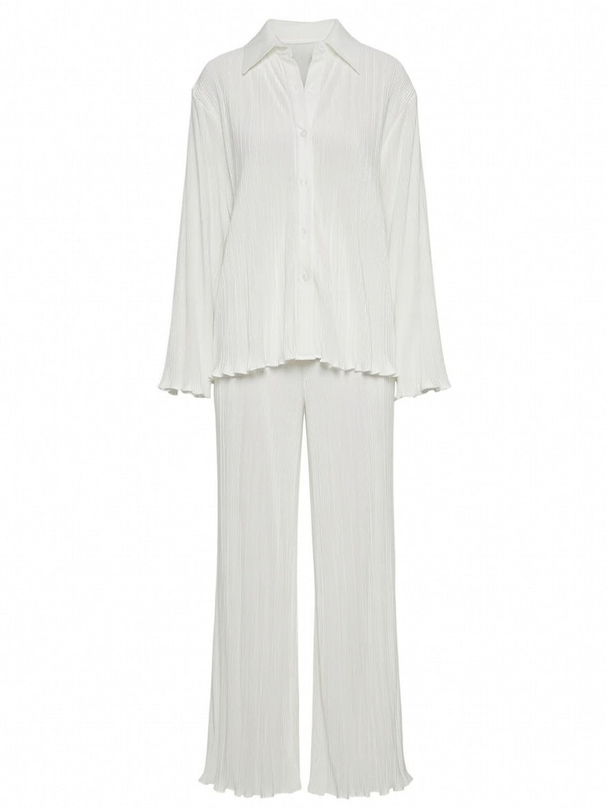 Collared Neck Long Sleeve Top and Pants Lounge Set