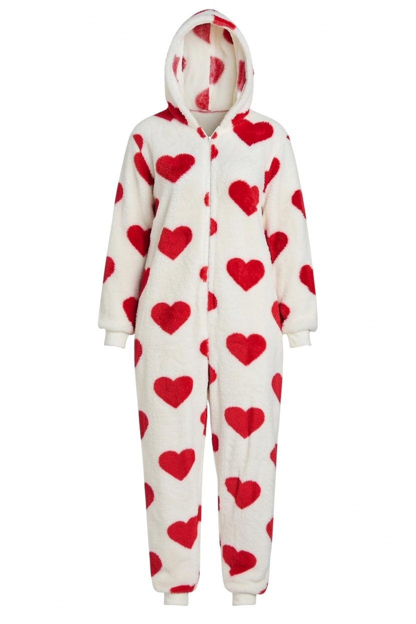 Heart Zip Up Hooded Lounge Jumpsuit